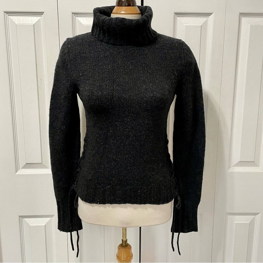 Express Wool & Yak Hair Precision Fit Charcoal Cowl Neck Sweater Laced Sides